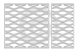 Set decorative card for cutting. Line wave pattern. Laser cut. Ratio 1:1, 1:2. Vector illustration