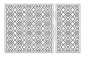 Set decorative card for cutting. Linear square geometric celtic weave pattern. Laser cut. Ratio 1:1, 1:2. Vector illustration