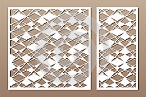 Set decorative card for cutting. Lines geometric  pattern. Laser cut. Ratio 1:1, 1:2. Vector illustration