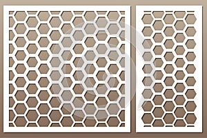 Set decorative card for cutting. Pentagon grid pattern. Laser cu