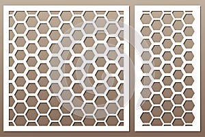 Set decorative card for cutting. Pentagon grid pattern. Laser cu photo