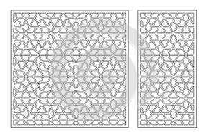 Set decorative card for cutting. Recurring Artistic  Arab mosaic pattern. Laser cut. Ratio 1:1, 1:2. Vector illustration