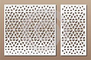 Set decorative card for cutting. Recurring Artistic  Arab mosaic pattern. Laser cut. Ratio 1:1, 1:2. Vector illustration