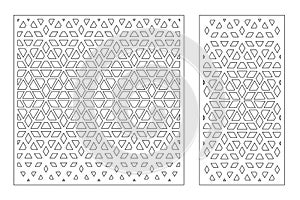 Set decorative card for cutting. Recurring Artistic  Arab mosaic pattern. Laser cut. Ratio 1:1, 1:2. Vector illustration