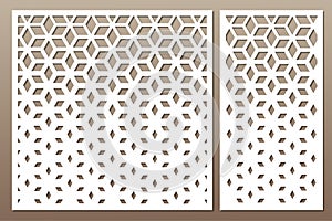 Set decorative card for cutting. Square pattern. Laser cut. Ratio 1:1, 1:2. Vector illustration.