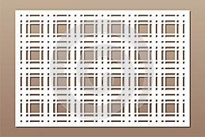 Set decorative card for cutting. Square Scotland cage pattern. Laser cut. Ratio 2:3. Vector illustration