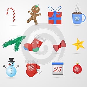 Set of decorative Christmas icons.