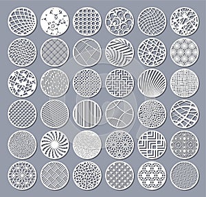 Set decorative circle card for cutting. Round Abstract geometric linear pattern. Laser cut. Vector illustration