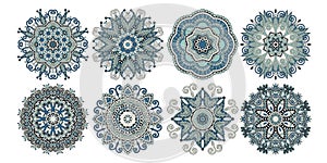 Set of decorative circle patterns, ethnic flower paisley design