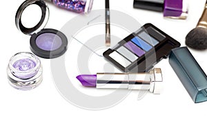 Set of decorative cosmetics for violet on a white background. Ul