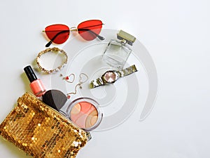 Set of decorative cosmetics on white  background.