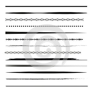 Set of decorative dividers. Assorted line borders and text separators. Vector illustration. EPS 10.