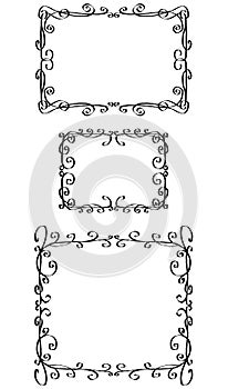 Set of decorative drawn borders from swirls and tendrils