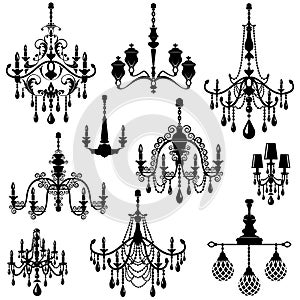 Set of Decorative elegant luxury vintage crystal chandelier icon