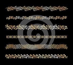 Set of decorative floral border elements