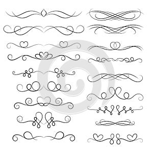 Set of decorative floral swirls elements, dividers, page decors. photo