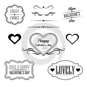 Set of decorative frames, sings and borders related to Valentine's day