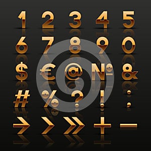 Set of decorative golden numbers and symbols