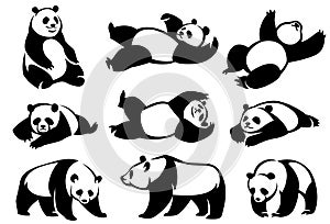 Set of decorative illustrations pandas.