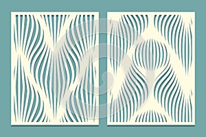 Set of decorative panels for cutting paper cards, design elements, scrapbooking and other. Geometric wavy line pattern. Laser cut