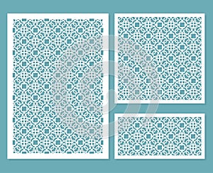 A set of decorative panels for laser cutting with a geometric pattern for cutting out paper, wood, metal.