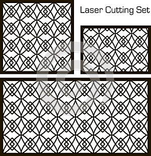 A set of decorative panels for laser cutting with a geometric pattern for cutting out paper, wood, metal.