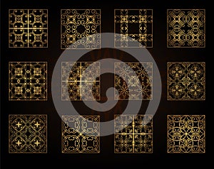 A set of decorative patterns for laser cutting. A through rectangular geometric pattern for metal, wood, paper