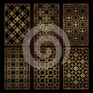 A set of decorative patterns for laser cutting. A through rectangular geometric pattern for metal, wood, paper