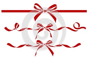Set of decorative red bows with ribbons. Vector bow silhouette
