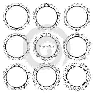 Set of decorative round frames vintage style.