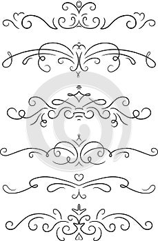 Set of 6 decorative swirls elements, dividers, page decors. photo