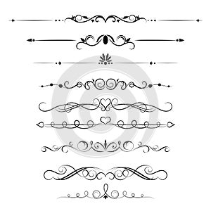 Set of decorative swirls elements, dividers, page decors.