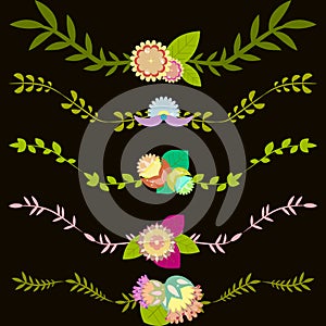 Set of decorative vector borders with leaves and flowers