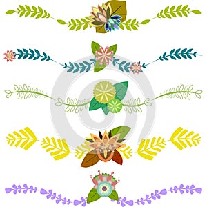 Set of decorative vector borders with leaves and flowers