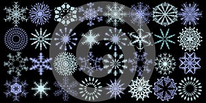 Set of decorative vector snowflakes for the design of New Year and Christmas cards, wrapping paper, winter holiday
