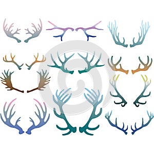 Set of deer antlers Silhouettes of antlers