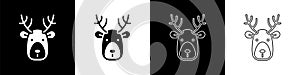 Set Deer head with antlers icon isolated on black and white background. Vector