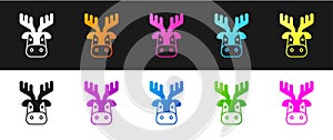 Set Deer head with antlers icon isolated on black and white background. Vector