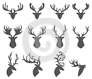 Set of a deer head silhouette on white background