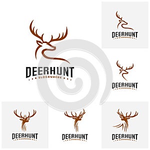 Set of Deer Hunt Logo template, Elegant Deer Head logo designs vector