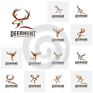 Set of Deer Hunt Logo template, Elegant Deer Head logo designs vector