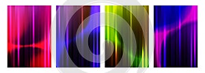 Set of defocused abstract backgrounds with vertical dynamic glowing lines and round shapes. photo