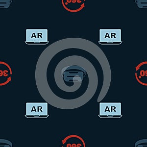 Set 360 degree view, Virtual reality glasses and Augmented AR on seamless pattern. Vector