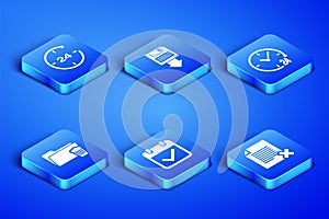 Set Delete file document, Clock 24 hours, Calendar with check mark, folder, Floppy disk backup and icon. Vector