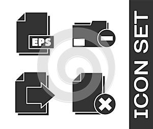 Set Delete file document, EPS file document, Next page arrow and Document folder with minus icon. Vector