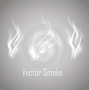 Set Delicate white cigarette smoke waves on transparent background vector illustration