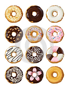 Set delicious donuts in glaze