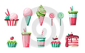 Set of delicious sweet desserts. Isolated vector illustration