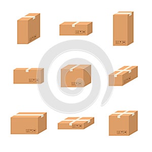 Set delivery cardboard boxes different sizes carton.