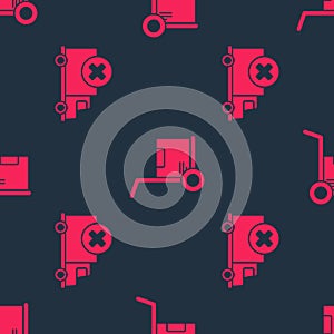 Set Delivery cargo truck vehicle and Hand truck and boxes on seamless pattern. Vector